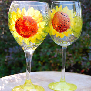 Sunflower Hand Painted Wine Glasses