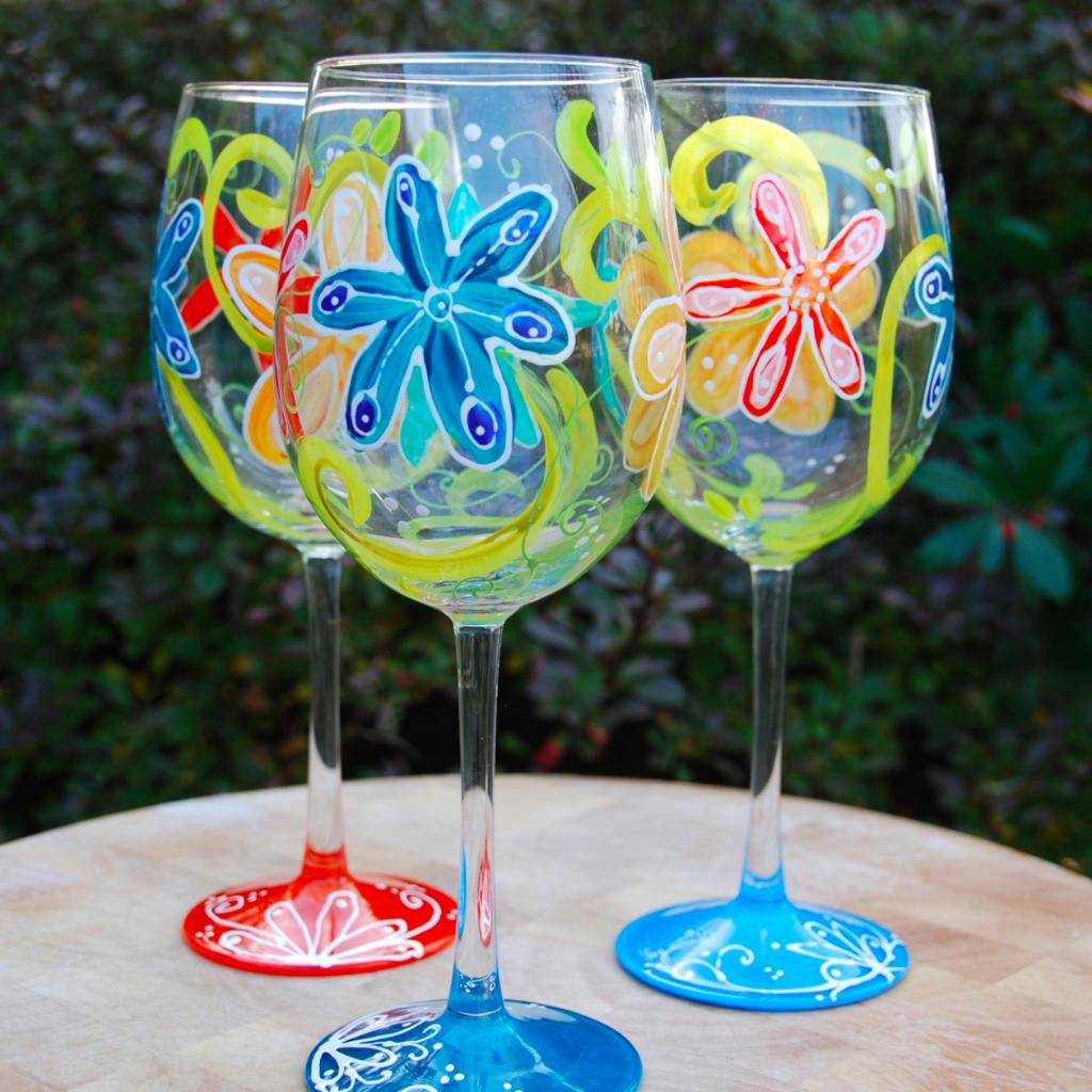 Flower Power Hand-painted Wine Glasses