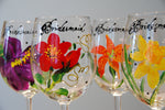 Load image into Gallery viewer, Bridal Party (Floral Bouquet) Hand-painted, Custom Wine Glasses
