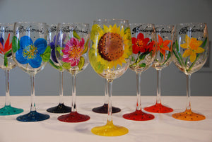 Bridal Party (Floral Bouquet) Hand-painted, Custom Wine Glasses