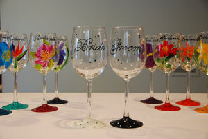 Happy Couple Hand Painted Wedding Wine Glasses