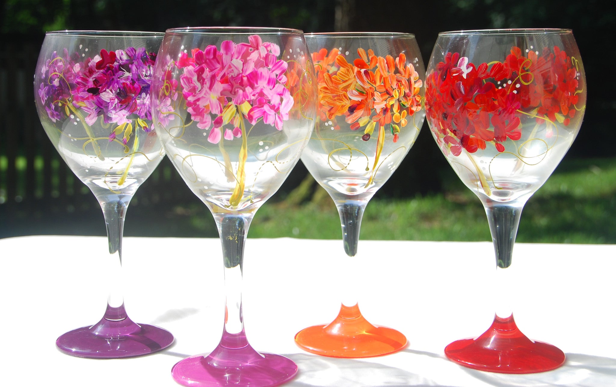 Geranium Hand-painted Wine Glasses & Glassware