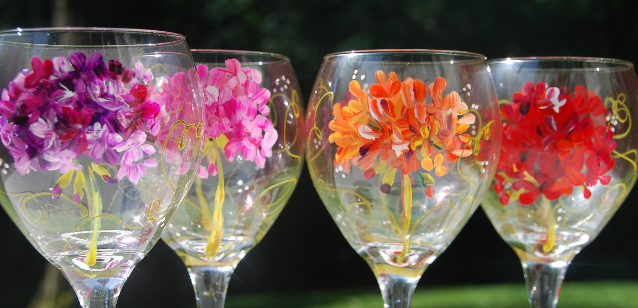 Geranium Hand-painted Wine Glasses & Glassware