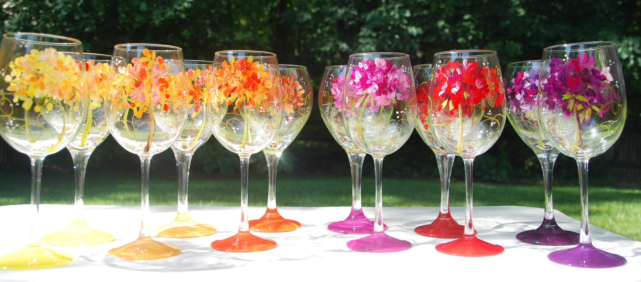 Geranium Hand-painted Wine Glasses & Glassware