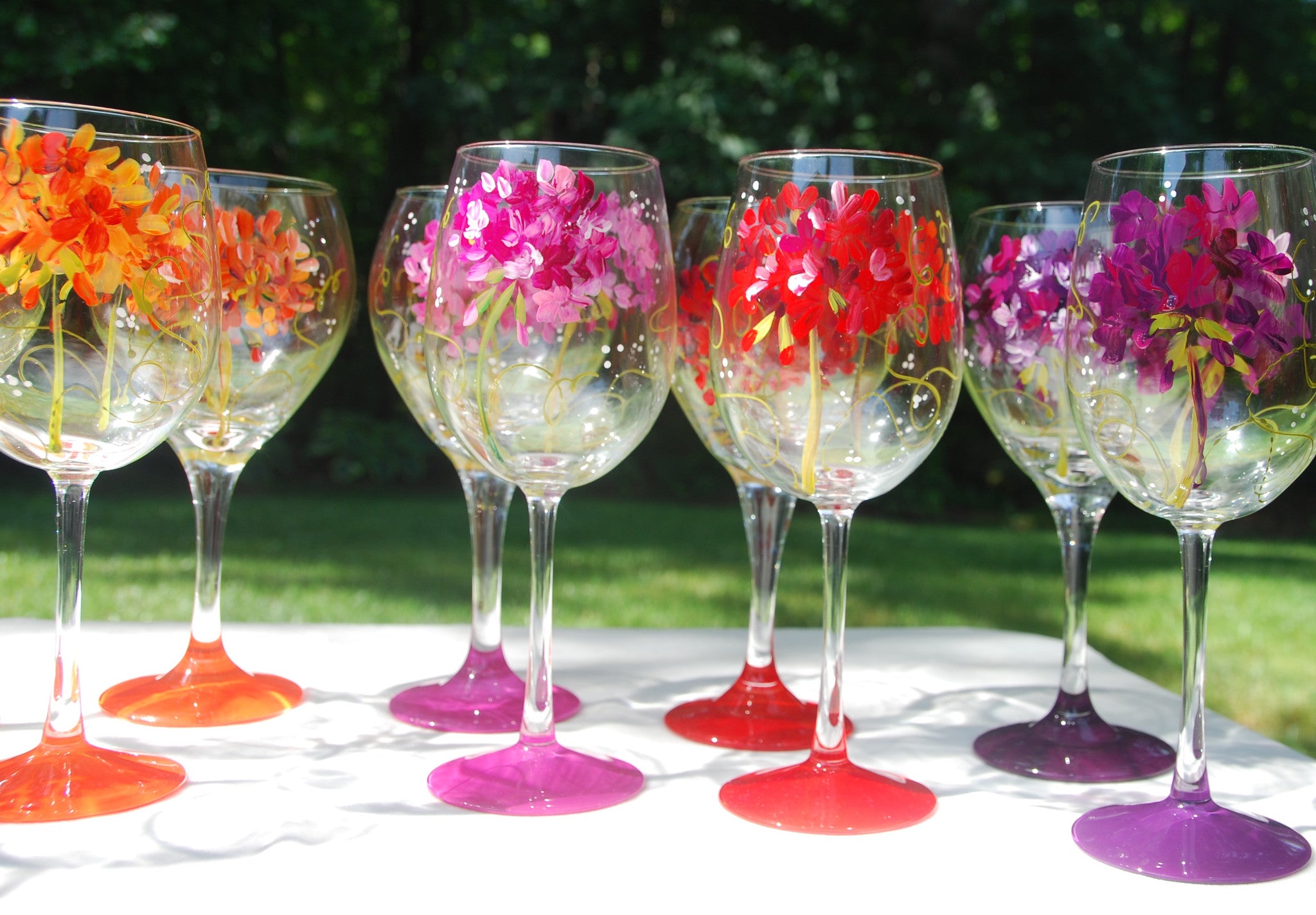 Geranium Hand-painted Wine Glasses & Glassware