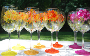 Geranium Hand-painted Wine Glasses & Glassware