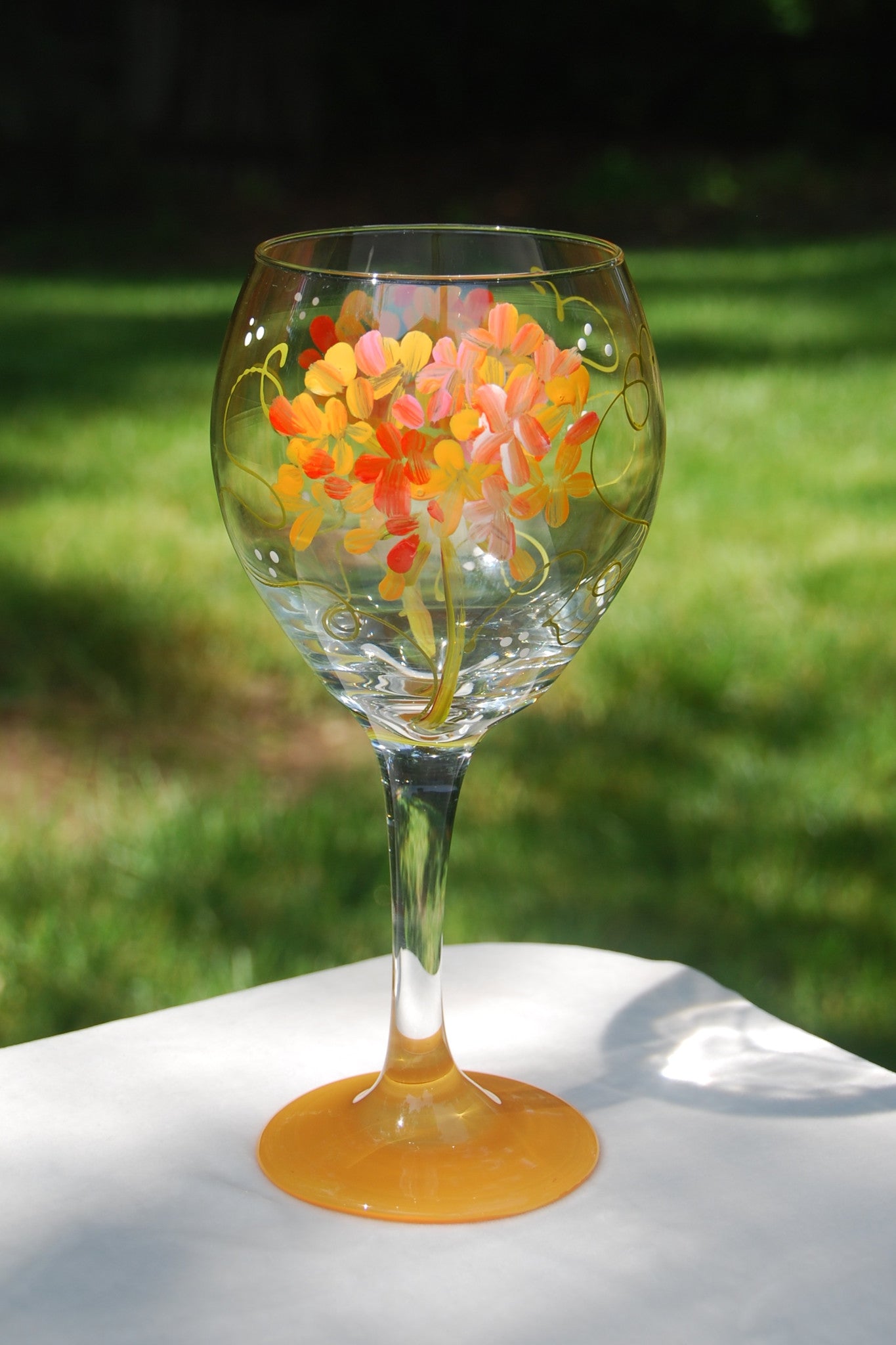 Geranium Hand-painted Wine Glasses & Glassware