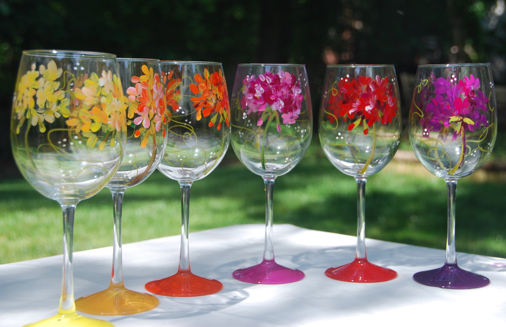 Geranium Hand-painted Wine Glasses & Glassware