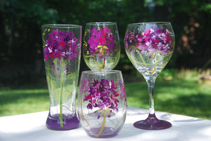 Geranium Hand-painted Wine Glasses & Glassware