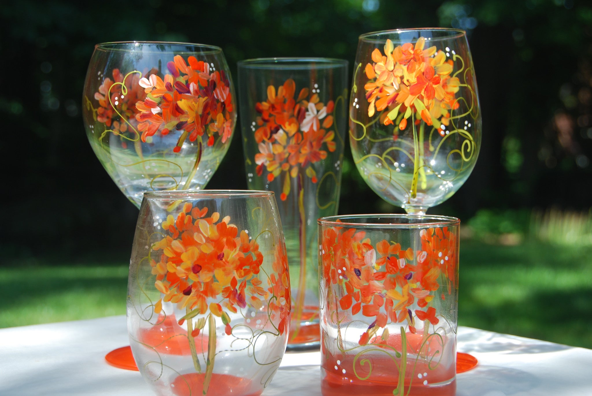 Geranium Hand-painted Wine Glasses & Glassware