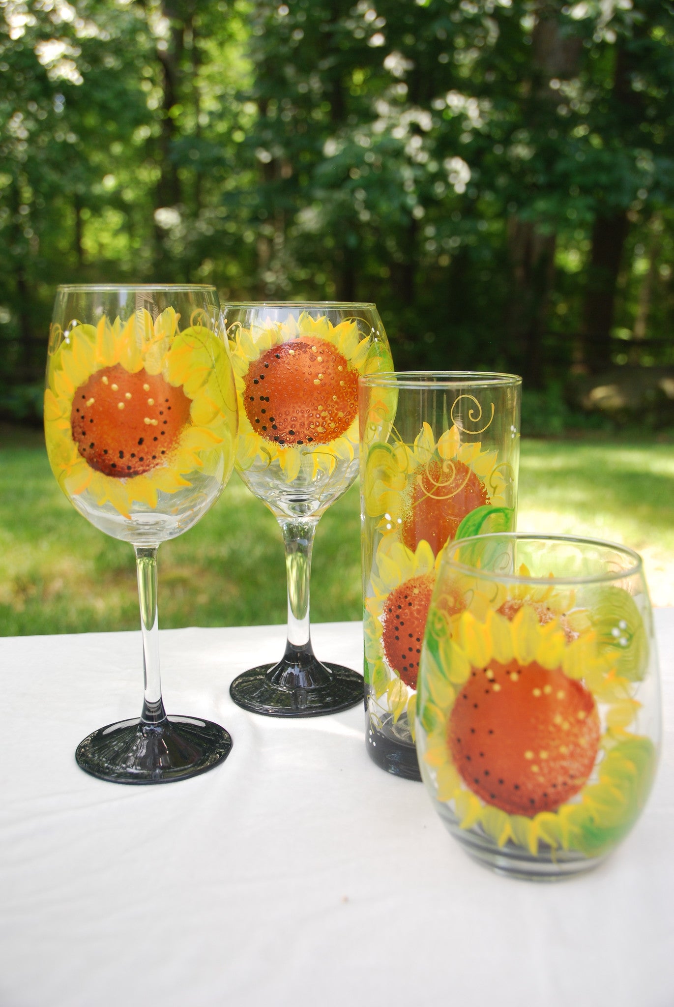Sunflower Hand Painted Wine Glasses